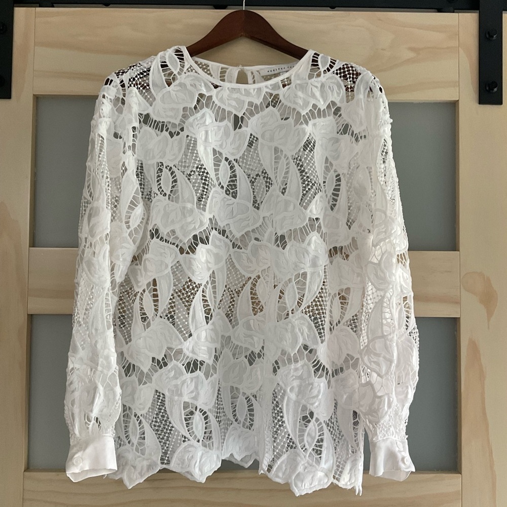 Endless Rose White Lace Long Sleeve Blouse Medium Sheer Floral Top Romantic